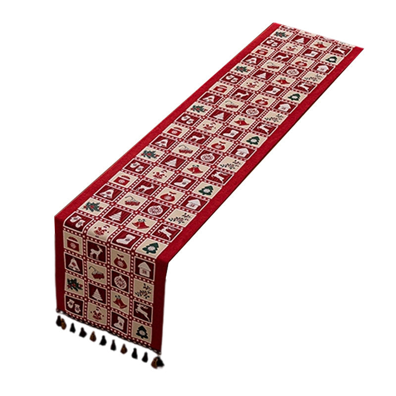 Wholesale Christmas floral woven table runner with pendant